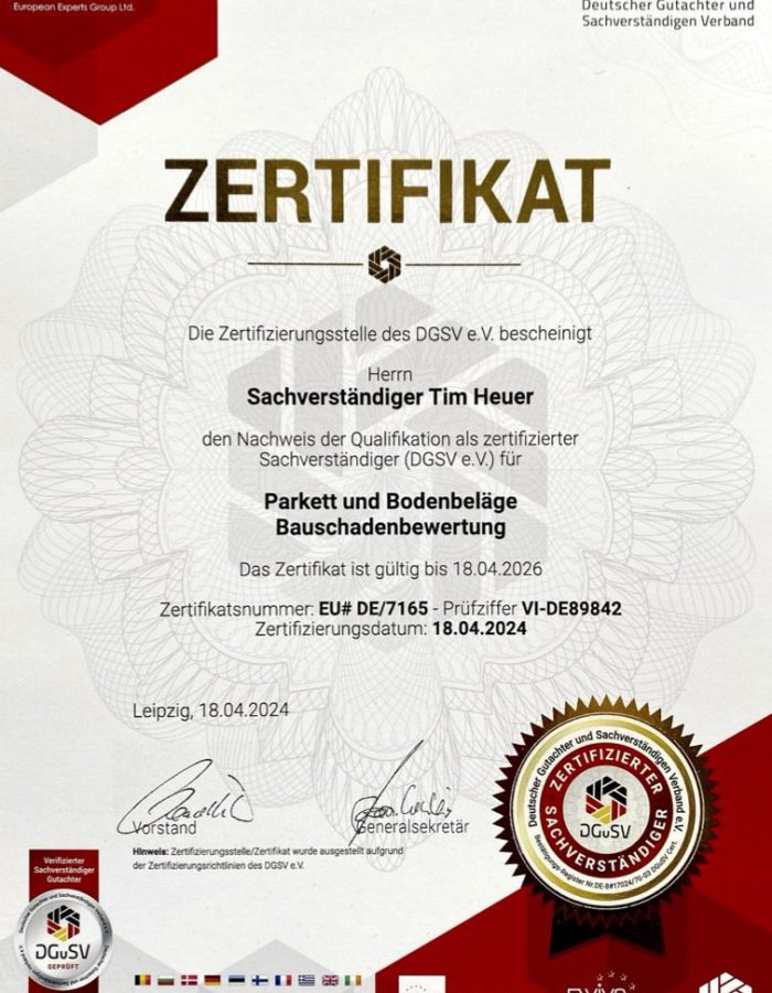 Zertifikat Sachverständiger Bauschadenbewertung